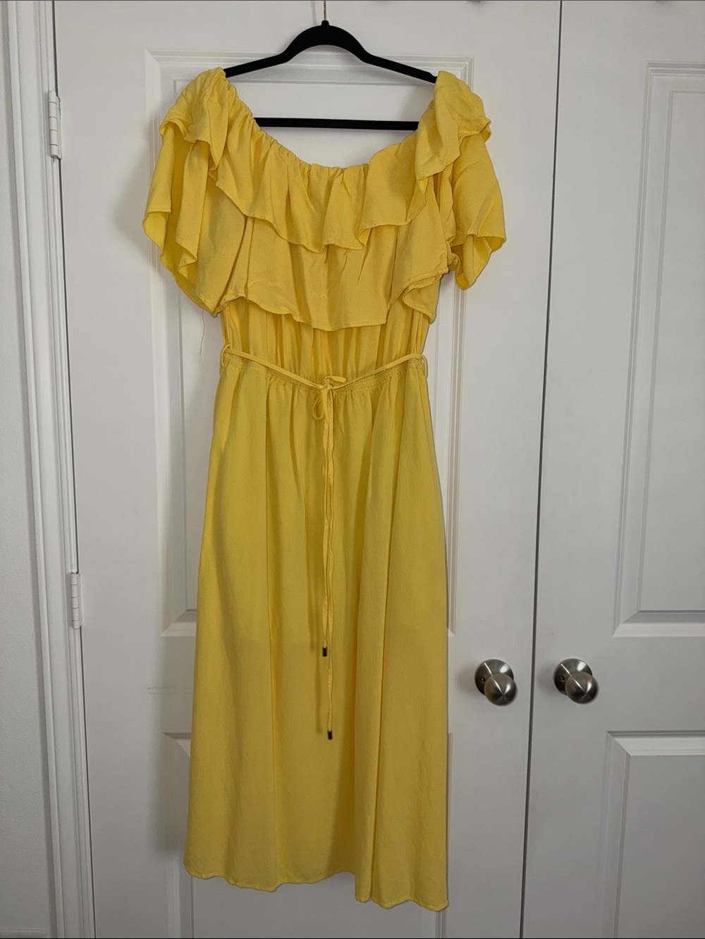 City Chic Yellow Off-The-Shoulder Ruffle Maxi Dress